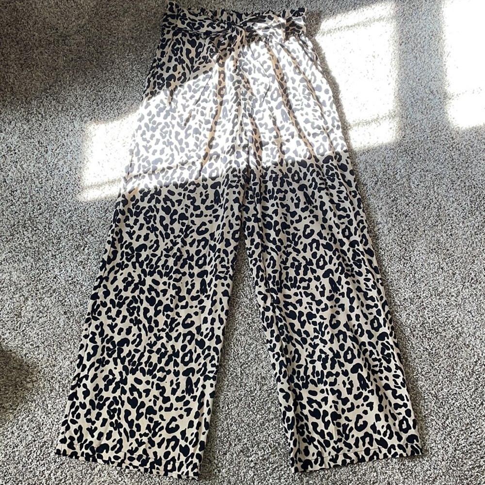 wide leg cheetah print pants, new